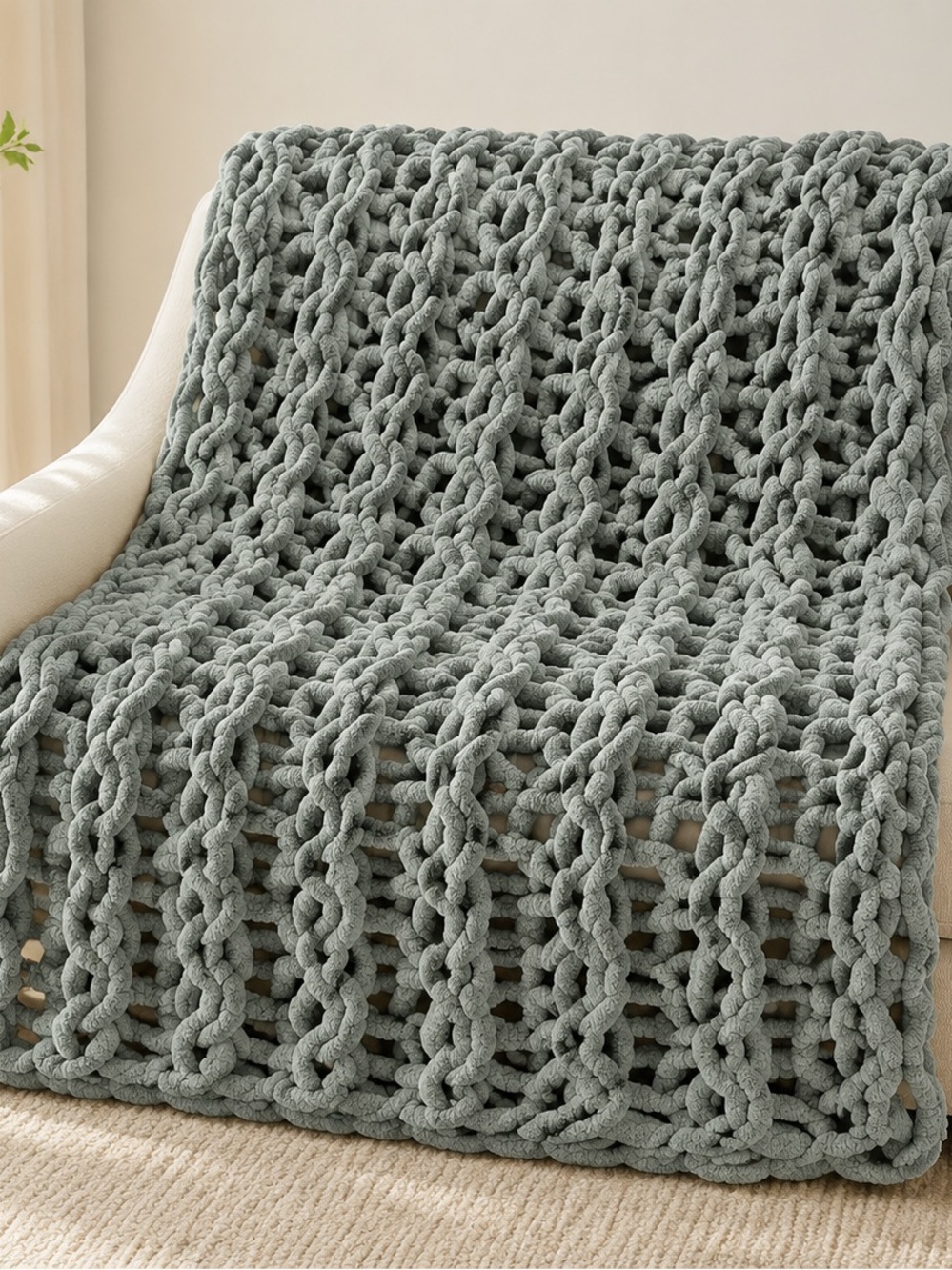 Chunky Knit Throw Blanket - Sage Green
